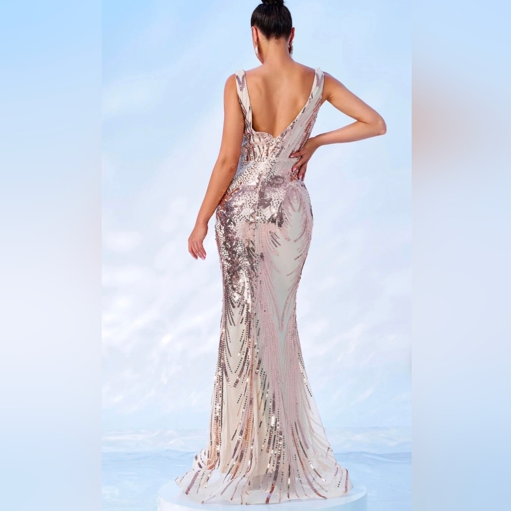 Sleeveless Mermaid Sequin Maxi Dress V-Neck Party Wedding Size XXL - Picture 2 of 6